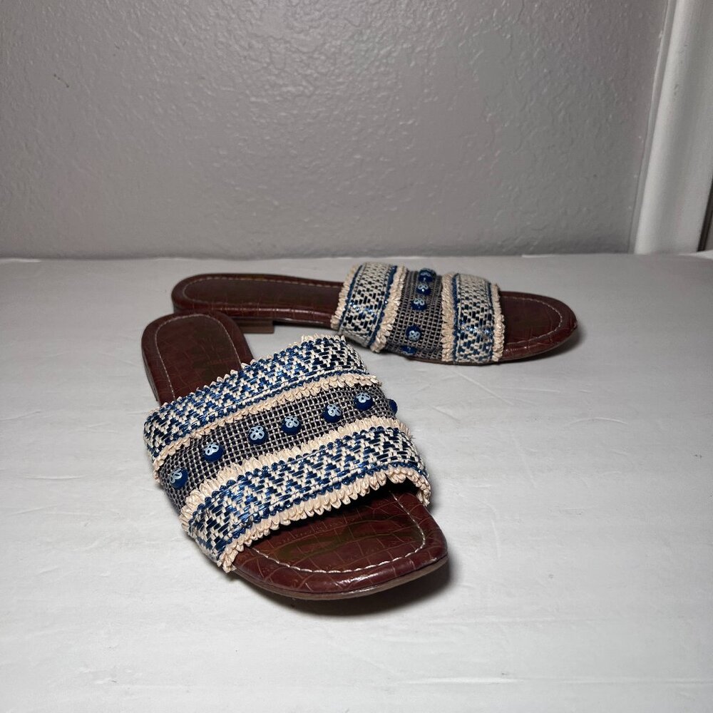 Sam Edelman Brandon Slide Sandals Woven Raffia Beading